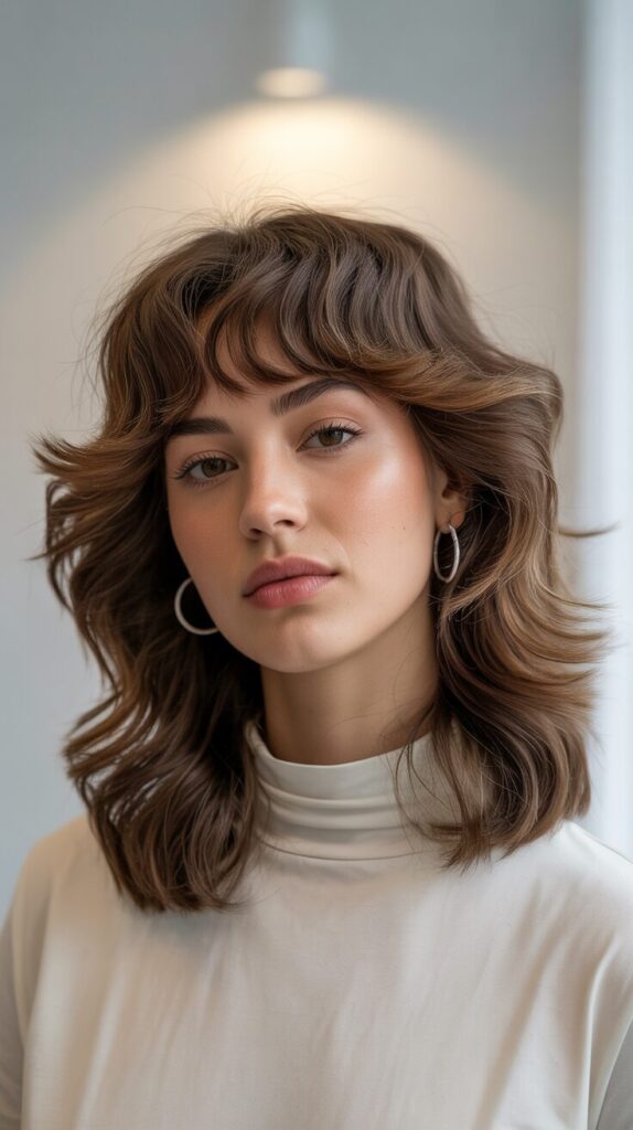 6. Wavy Wolf Cut with Wispy Bangs