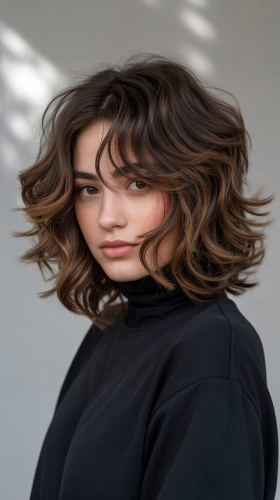7. Layered Wavy Wolf Cut for Thick Hair
